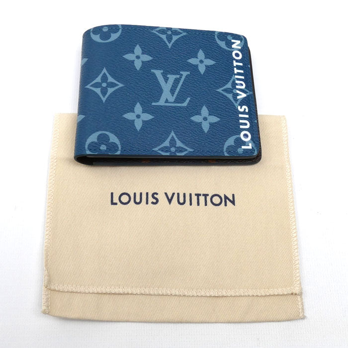 LOUIS VUITTON ルイ・ヴィトン ポルトフォイユ スレンダー カードケース 二つ折り財布 ブルー M82798 IC メンズ【中古】【美品】