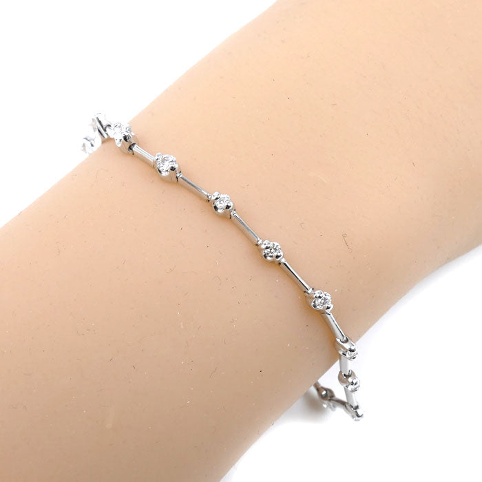 K18WG ホワイトゴールド ステーション ブレスレット ダイヤモンド1.00ct 6.7g 18.5cm レディース【中古】【美品】