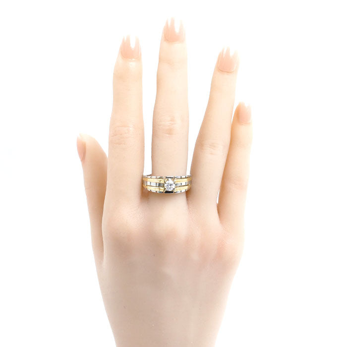 Pt900プラチナ K18YG イエローゴールド リング・指輪 ダイヤモンド0.38ct 21号 10.8g メンズ【中古】【美品】