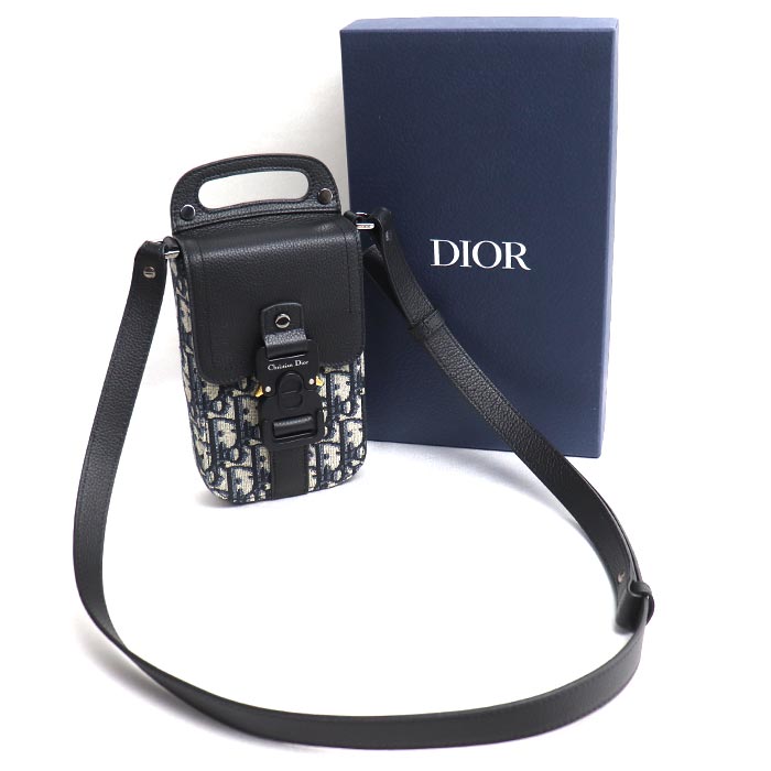 Dior ディオール オブリーク サドルバーティカルポーチ ショルダーバッグ ブラック 2ADCA44 ユニセックス【中古】【美品】