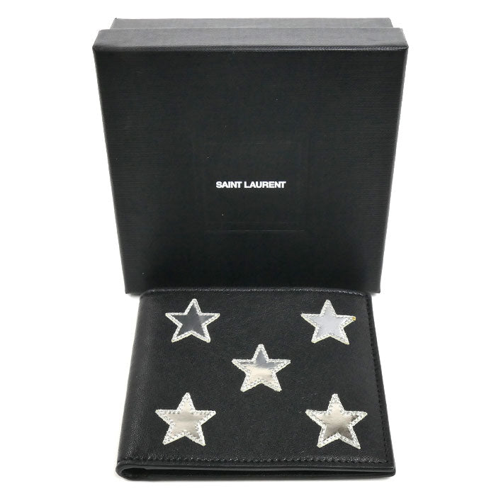 SAINT LAURENT サンローラン 星モチーフ 二つ折り財布 ブラック 361320 D40B6 1054 メンズ【中古】【美品】