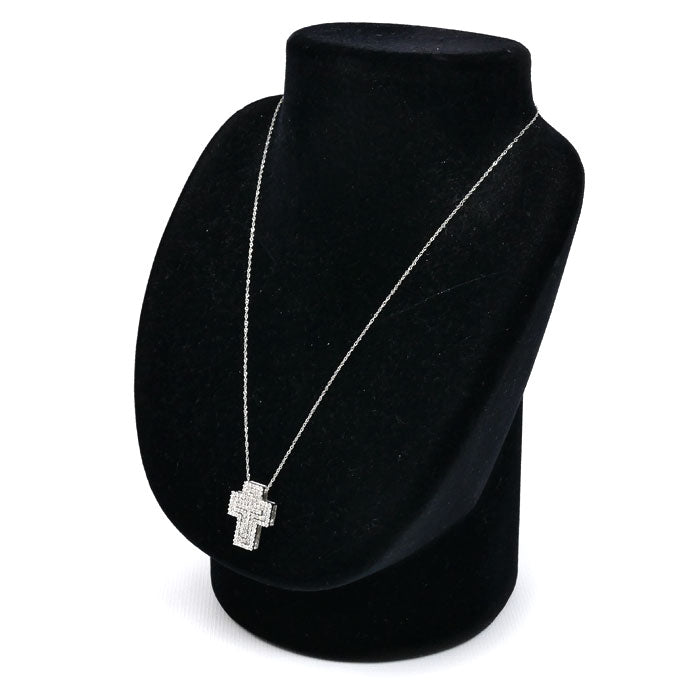 K18WG ホワイトゴールド クロス ダイヤ ネックレス ダイヤモンド0.46ct/0.38ct/0.16ct 4.7g 42cm レディース【中古】