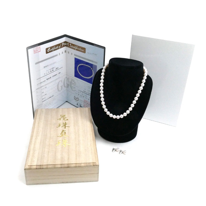 花珠真珠 シルバー イヤリングセット ネックレス アコヤパール約8.5~9.0mm 44.6/3.0g 42cm レディース【中古】【美品】