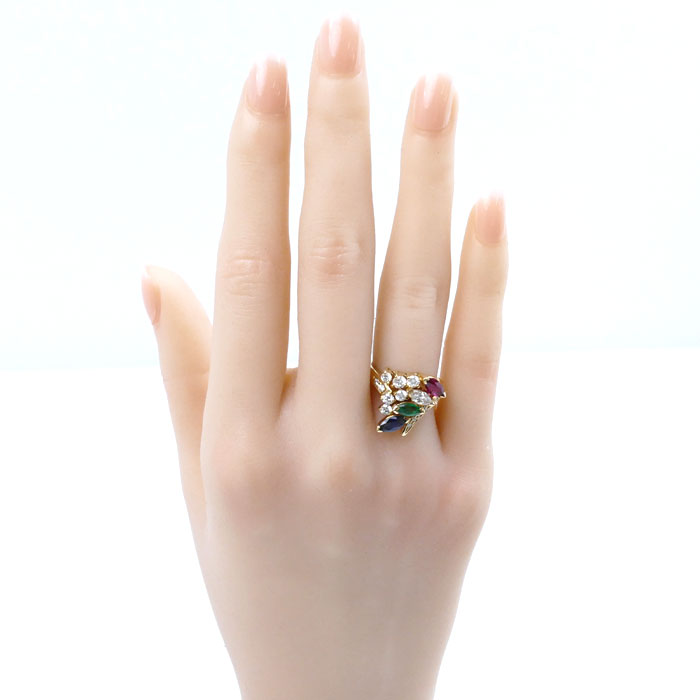 SUWA K18YG イエローゴールド リング・指輪 ルビー0.39ct ダイヤモンド0.82ct エメラルド0.27ct 9号 6.1g サファイア0.46ct レディース【中古】