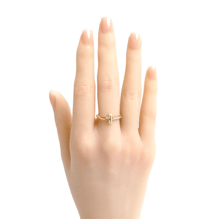 TIFFANY&Co. ティファニー K18PG ピンクゴールド Tワン ナロー リング・指輪 ダイヤモンド 12号 3.7g レディース【中古】