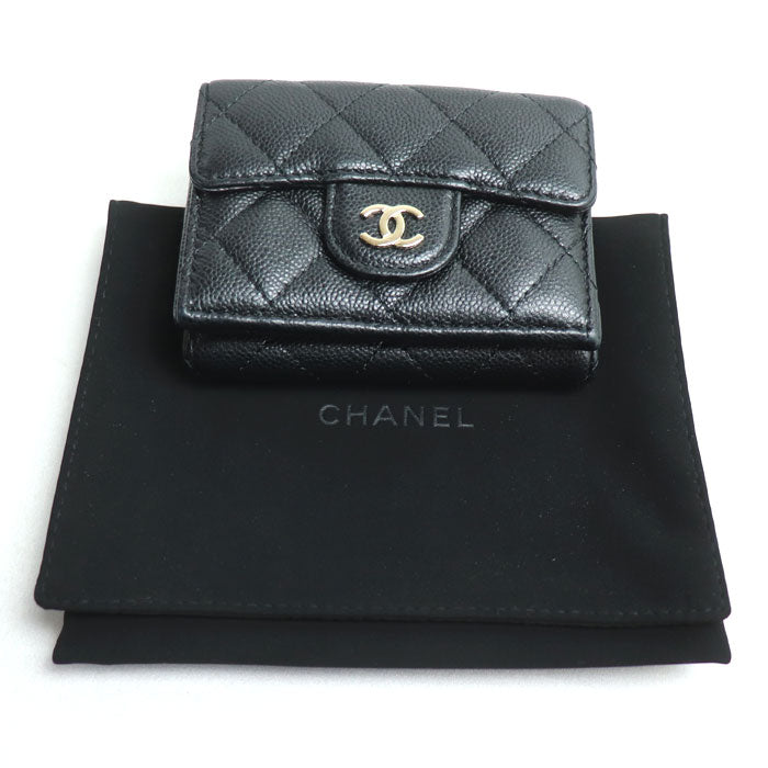 CHANEL シャネル マトラッセ クラシック スモール フラップ ウォレット 三つ折り財布 ブラック AP0230 レディース【中古】