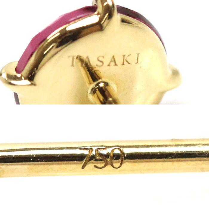 TASAKI タサキ K18YG イエローゴールド リファインド リベリオン パール ガーネット ピアス E-3657-2-18KYG アコヤパール約8.1mm ガーネット 2.9g レディース【中古】【美品】