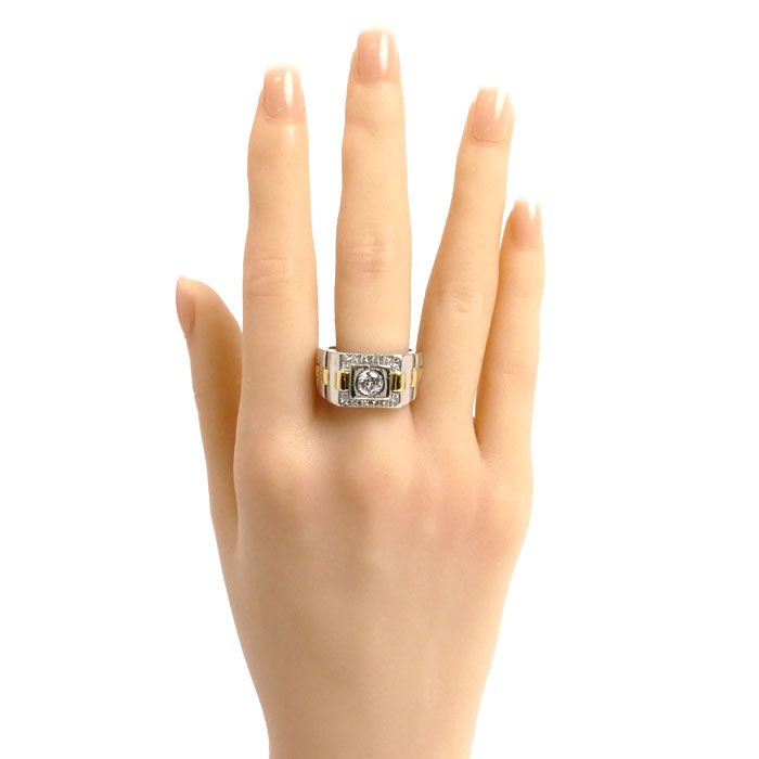 Pt900プラチナ K18YG イエローゴールド リング・指輪 ダイヤモンド0.392ct/0.15ct 21号 23.7g メンズ【中古】