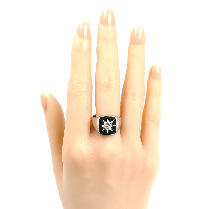 Pt850プラチナ 印台 ダイヤ リング・指輪 ダイヤモンド0.31ct 18号 18.3g メンズ【中古】【美品】