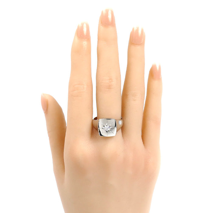 Pt850プラチナ 印台 ダイヤ リング・指輪 ダイヤモンド0.24ct 20.5号 14.7g メンズ【中古】【美品】