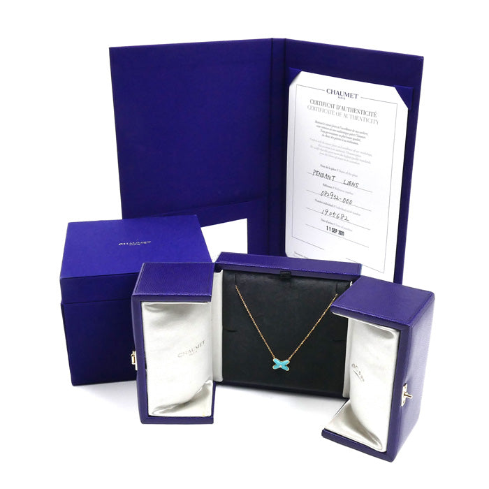 Chaumet ショーメ K18PG ピンクゴールド ジュ ドゥ リアン ネックレス 082932 ターコイズ ダイヤモンド 3.1g 38/40/42cm レディース【中古】【美品】