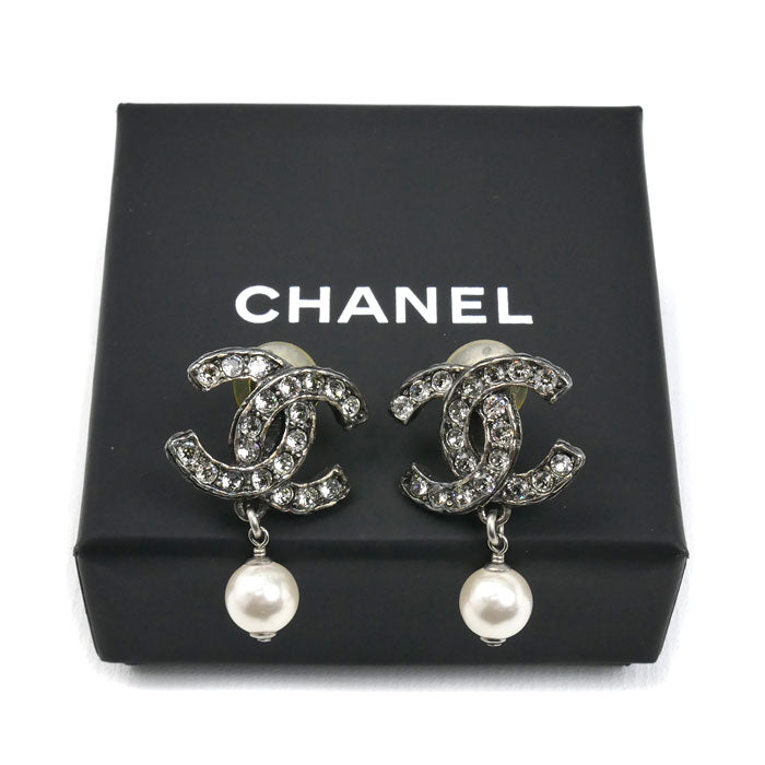 CHANEL シャネル メタル ココマーク ラインストーン フェイクパール イヤリング 9.9g レディース【中古】