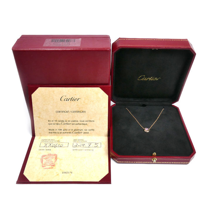 CARTIER カルティエ K18PG ピンクゴールド K18YG イエローゴールド K18WG トリニティ ネックレス ピンクサファイア 2.8g 41cm レディース【中古】【美品】