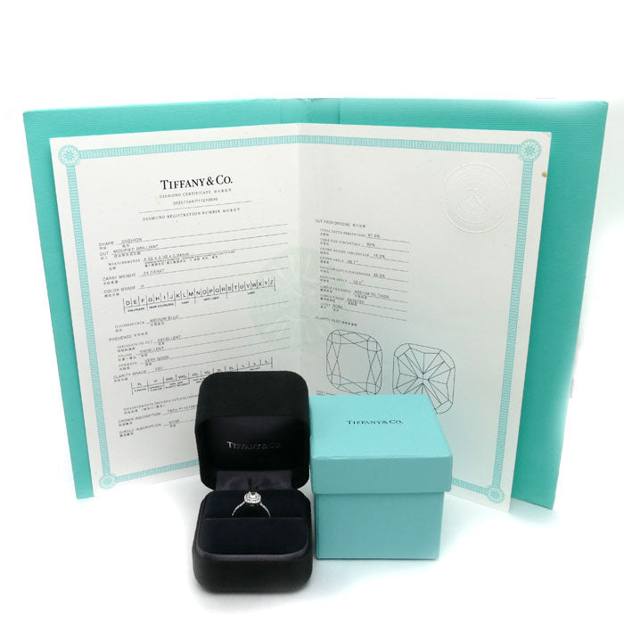 TIFFANY&Co. ティファニー Pt950プラチナ ソレスト クッション カット ダブル ハロー リング・指輪 #57975 ダイヤモンド0.54ct 11.5号 4.4g レディース【中古】