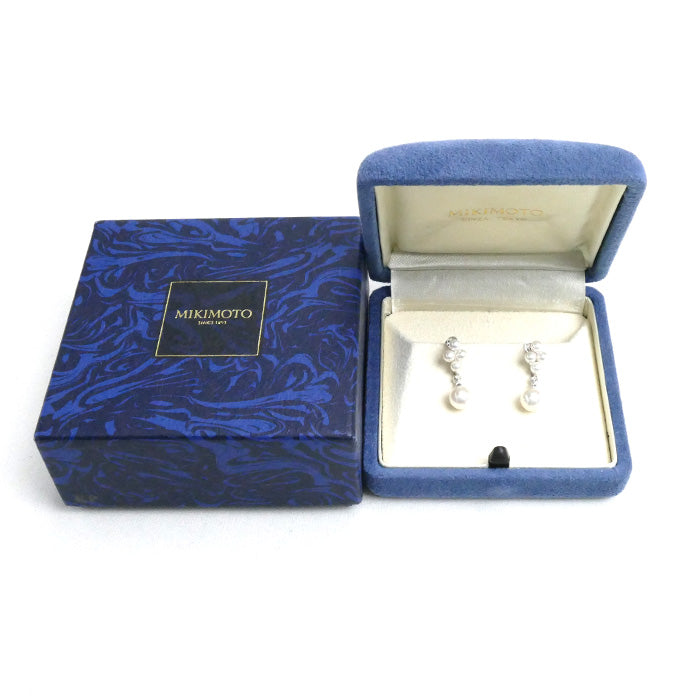 MIKIMOTO ミキモト K18WG ホワイトゴールド イヤリング PE-768PU アコヤパール約3.4~6.7mm ダイヤモンド 3.6g レディース【中古】【美品】