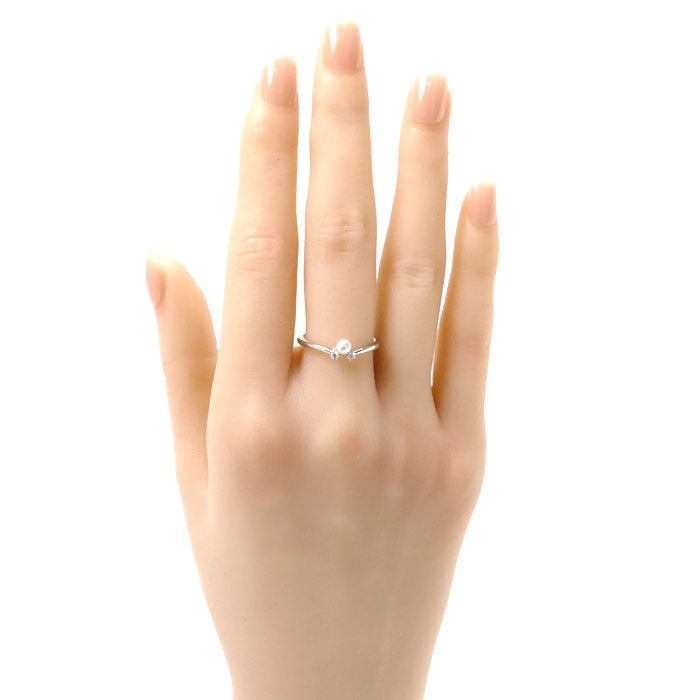 MIKIMOTO ミキモト K18WG ホワイトゴールド リング・指輪 アコヤパール約3.3mm ダイヤモンド 13号 2g レディース【中古】