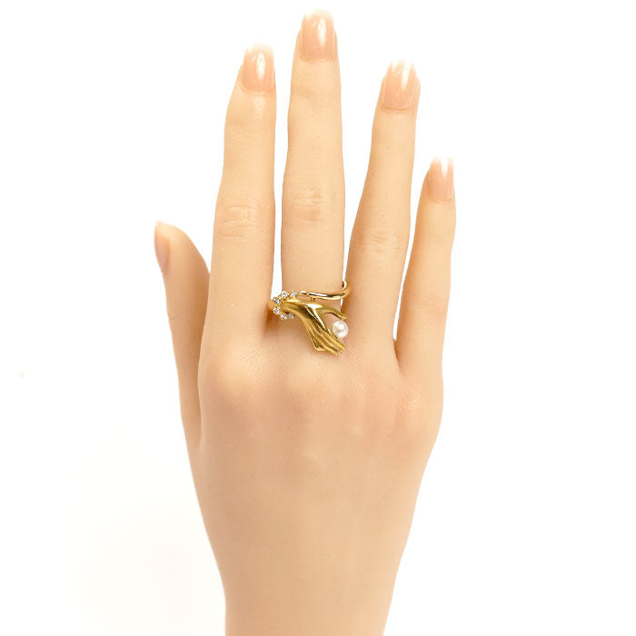 Carrera y Carrera カレライカレラ K18YG イエローゴールド パール ダイヤ リング・指輪 パール約5.2mm ダイヤモンド 20号 8.0g レディース【中古】
