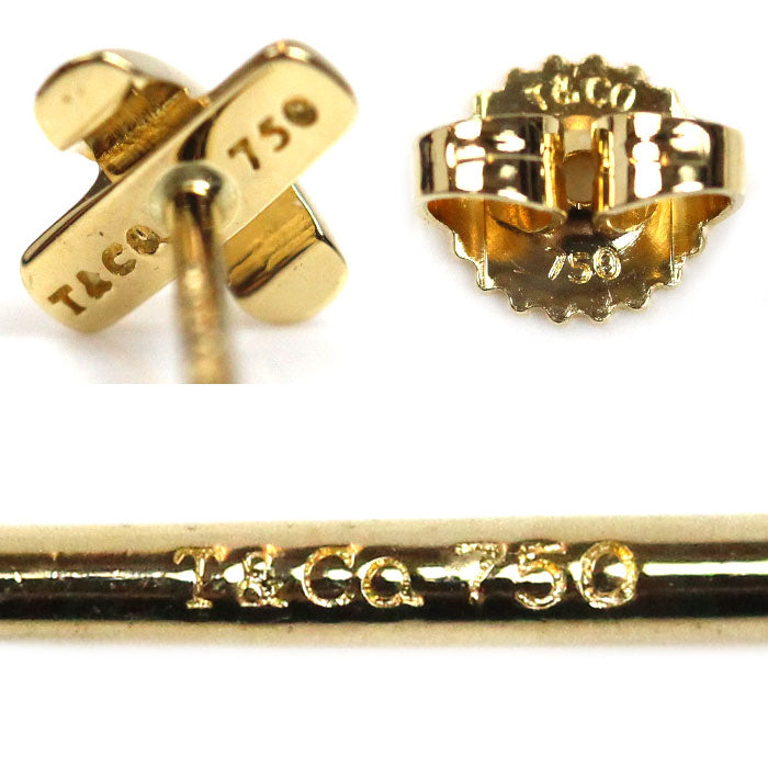 TIFFANY&Co. ティファニー K18YG イエローゴールド クロスステッチ ピアス 1.3g レディース【中古】