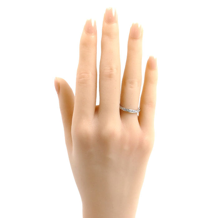 4℃ ヨンドシー Pt950プラチナ ハーフエタニティ ダイヤ リング・指輪 ダイヤモンド 9号 3.2g レディース【中古】【美品】