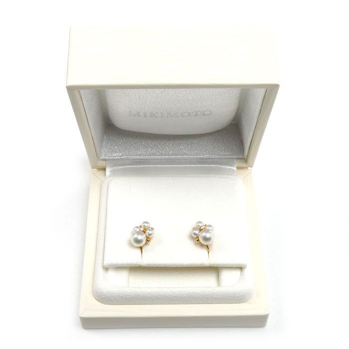 MIKIMOTO ミキモト K18YG イエローゴールド イヤリング アコヤパール約4.0~7.0mm ダイヤモンド 5.8g レディース【中古】