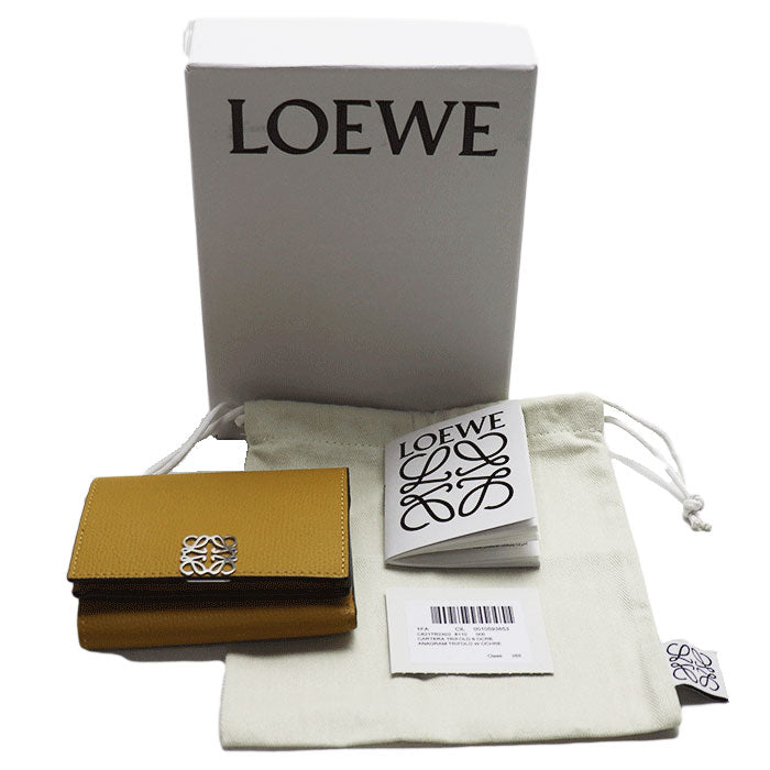 LOEWE ロエベ トライフォールド ウォレット 三つ折り財布 アナグラム からし色 C821TR2X02 8110 レディース【中古】