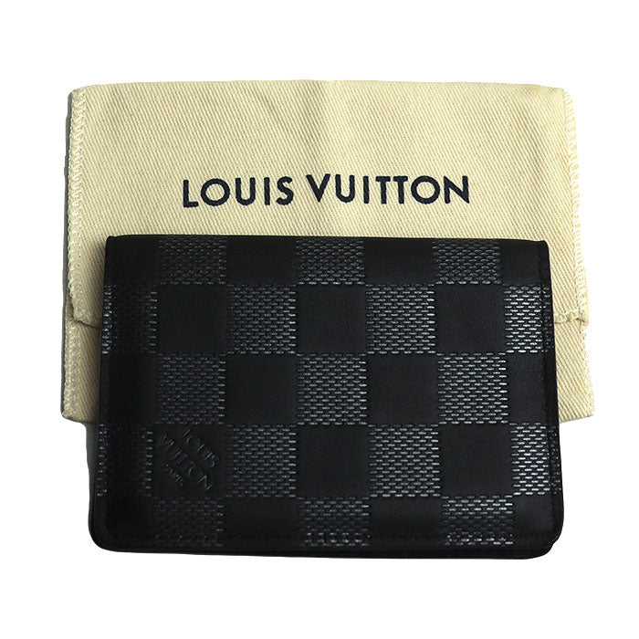LOUIS VUITTON ルイ・ヴィトン オーガナイザー・ドゥ ポッシュ カードケース ダミエ アンフィニ ブラック シルバー N60183 RA1169 メンズ【中古】