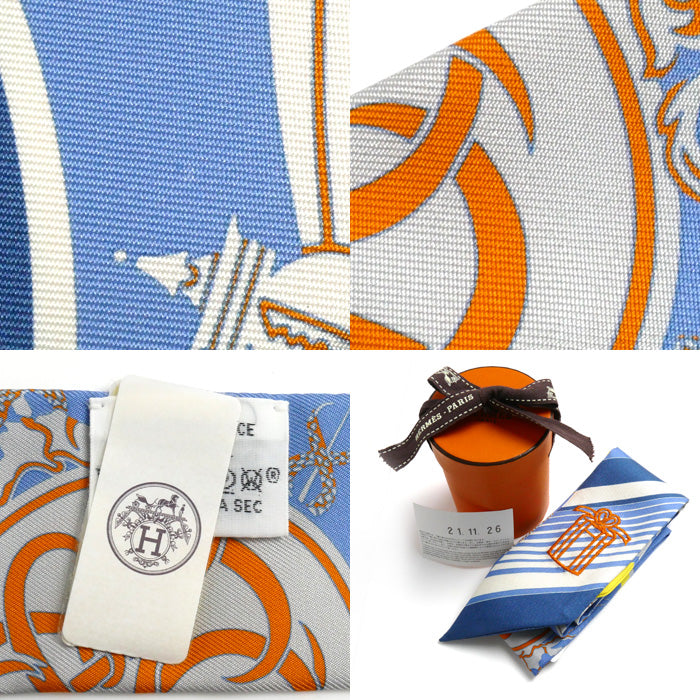 HERMES エルメス ツイリー ステッカー EX-LIBRIS スカーフ ブルー 853791S 09 レディース【中古】【美品】