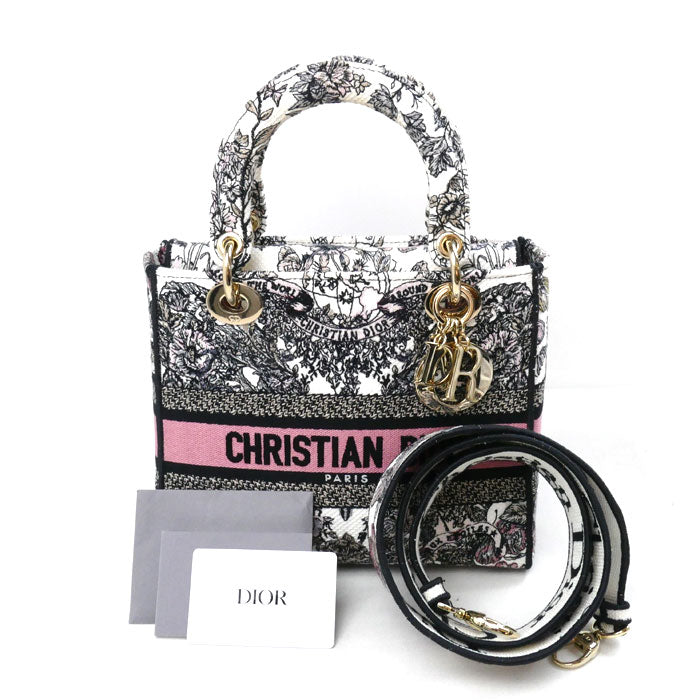 Christian Dior クリスチャンディオール BUTTERFLY AROUND THE WORLD Lady D-Lite ミディアム 2Wayショルダーバッグ グレー ピンク ホワイト M0565OESO レディース【中古】【美品】