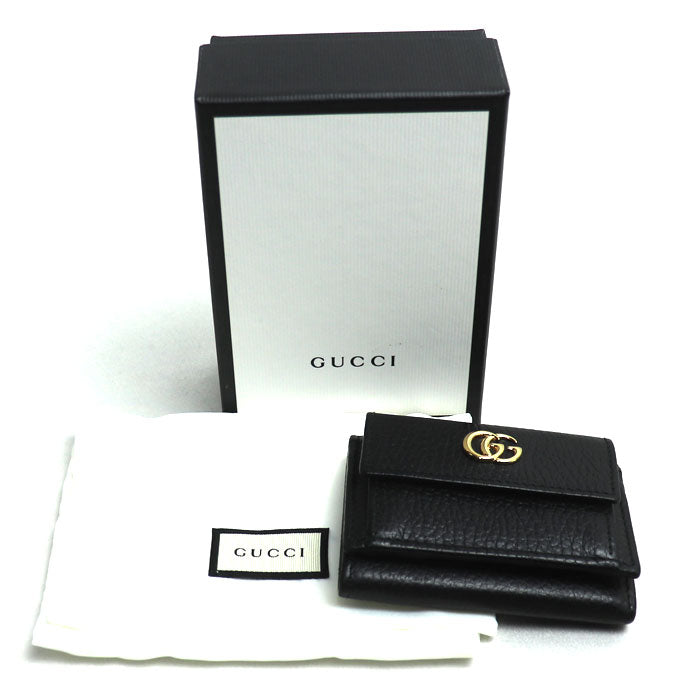 GUCCI グッチ プチマーモント レザーウォレット 三つ折り財布 ブラック 523277 レディース【中古】