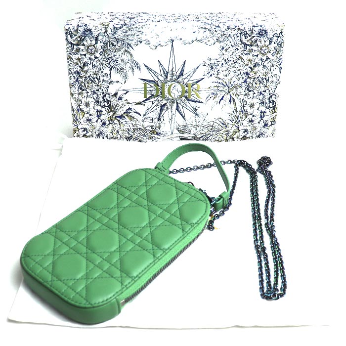 Christian Dior クリスチャンディオール レディ ディオール フォン ホルダー ポーチ ジェード グリーン S08724NEE レディース【中古】【美品】