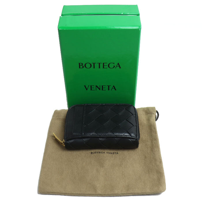 BOTTEGAVENETA ボッテガヴェネタ イントレチャート ジップアラウンド コインケース ブラック 708590 IC ユニセックス【中古】