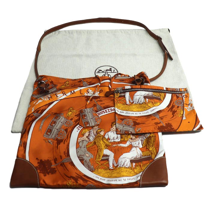 HERMES エルメス シルキーシティPM オムニバスと白い貴婦人のゲーム ショルダーバッグ オレンジ レディース BA □L刻印【中古】