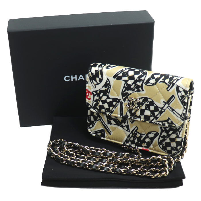 CHANEL シャネル チェッカーフラッグ イヤーエンドギフト ショルダーバッグ ベージュ ブラック レディース【中古】【美品】