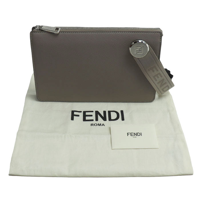 FENDI フェンディ レザー キオード クラッチ クラッチバッグ グレー 7VA621 メンズ【中古】【美品】