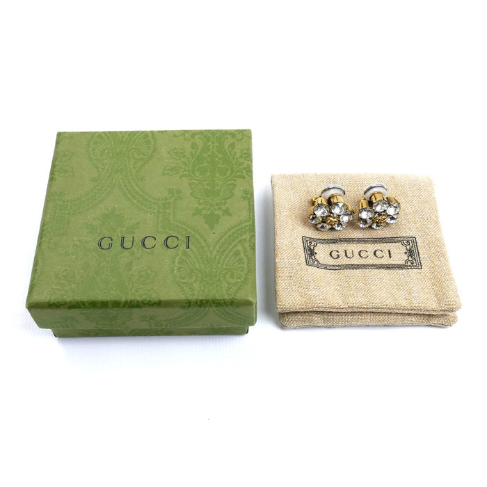 GUCCI グッチ エイジングゴールド フィニッシュ メタル クリスタル ダブルG イヤリング 645685 J1D50 8062 23.8g レディース【中古】【美品】