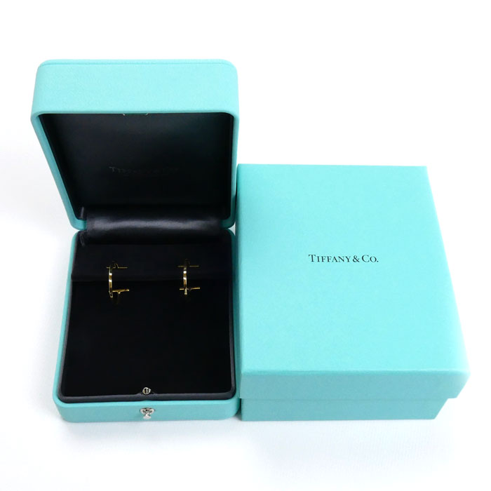 TIFFANY&Co. ティファニー K18YG イエローゴールド Tワイヤーフープ ミディアム ピアス 60011241 4.8g レディース【中古】