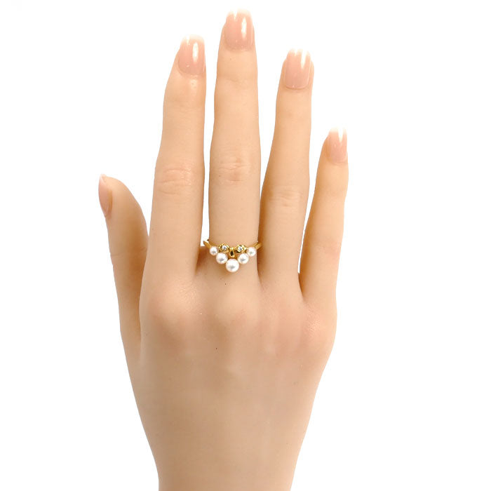 MIKIMOTO ミキモト K18YG イエローゴールド ベビーパール ダイヤ リング・指輪 アコヤパール約3~4.3mm ダイヤモンド 13号 2.6g レディース【中古】
