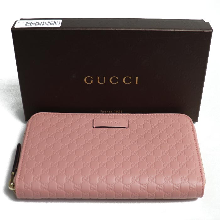 GUCCI グッチ マイクログッチシマ 長財布 ラウンドファスナー ピンクベージュ 449391 BMJ1G アウトレット レディース【未使用】【買取品】