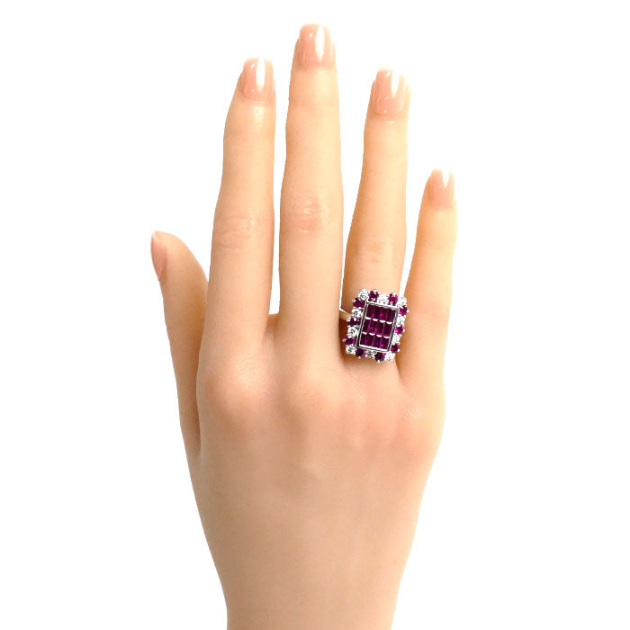 K18WG ホワイトゴールド ルビー ミステリーセッティング リング・指輪 ルビー3.10ct ダイヤモンド0.50ct 12号 8.7g レディース【中古】【美品】
