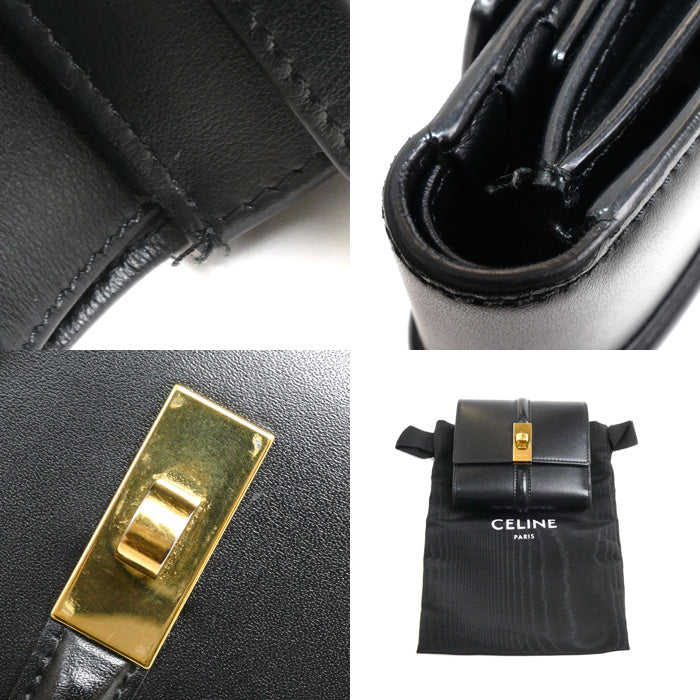 CELINE セリーヌ スモール トリフォールドウォレット 16セーズ 三つ折り財布 ブラック 10F523CQ7.38NO レディース【中古】