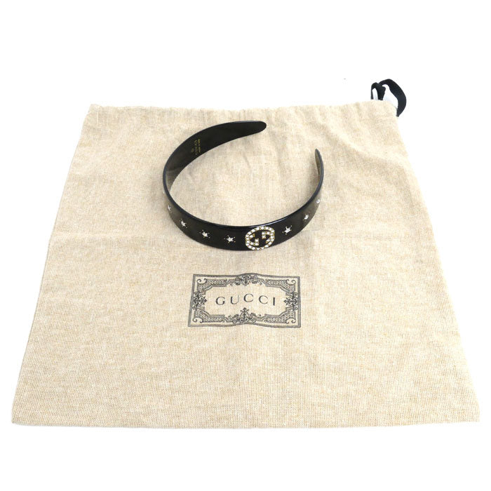 GUCCI グッチ クリスタル インターロッキングG カチューシャ ブラック 628716 I12GO 8520 レディース【中古】
