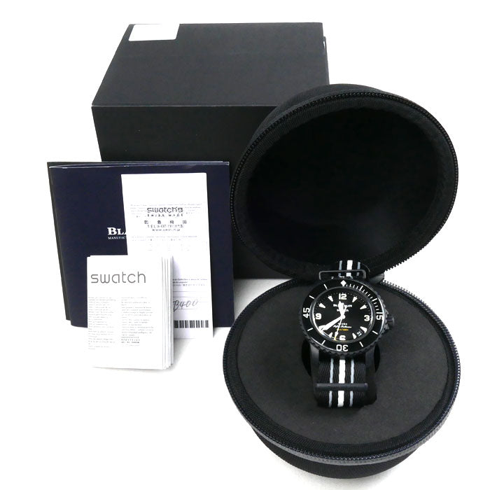 BLANCPAINxSWATCH フィフティファゾムス オーシャン オブ ストーム 腕時計 自動巻き ブラック S035B400 メンズ【中古】【極美品】