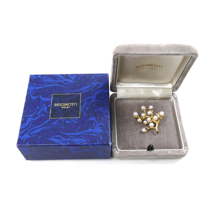 MIKIMOTO ミキモト K18YG イエローゴールド 幸福の木 Kofuku no ki ブローチ PB-357K アコヤパール約3.8~5.1mm 6.3g レディース【中古】