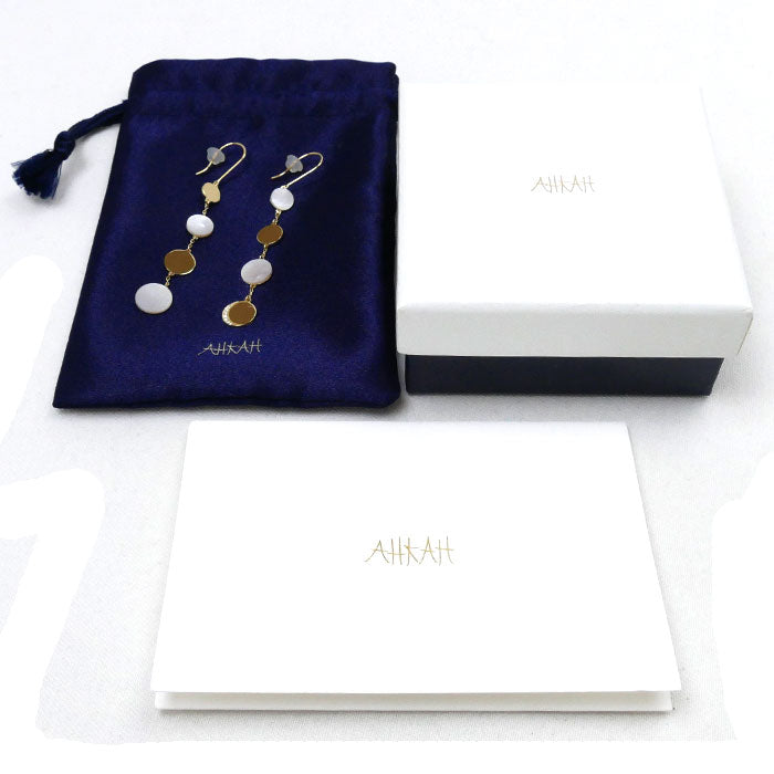 AHKAH アーカー K18YG イエローゴールド ルナエクリプス マザーオブパール ピアス AK1550010400 シェル ダイヤモンド0.02ct 4.5g レディース【中古】【美品】