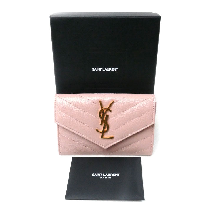 SAINT LAURENT PARIS サンローランパリ モノグラム スモール エンベロープ ウォレット カードケース ピンク 414404 BOW016920 レディース【中古】【美品】