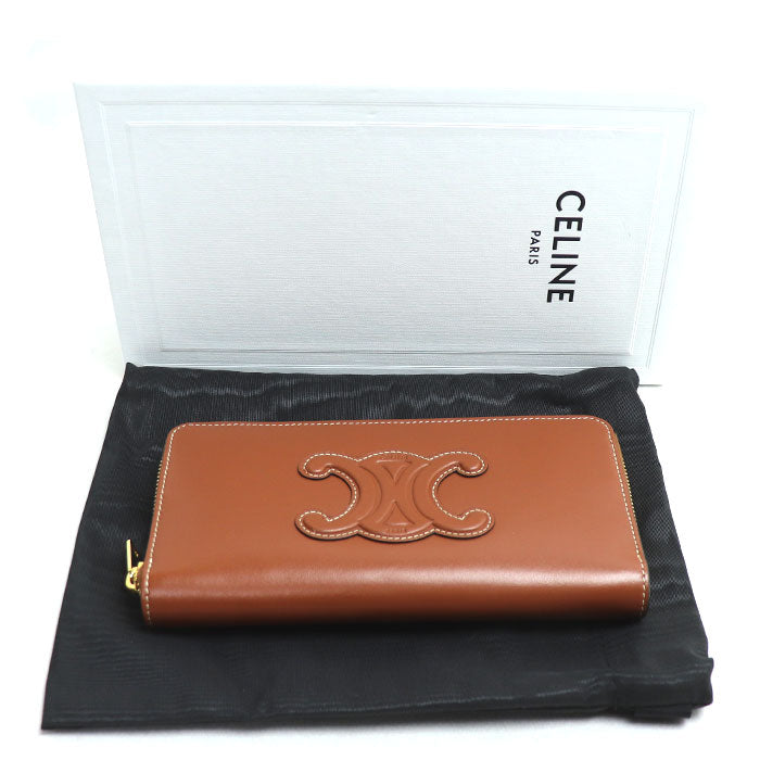 CELINE セリーヌ キュイル トリオンフ ラージジップウォレット 長財布 ラウンドファスナー タン 10K543DR8.04LU レディース【中古】【極美品】