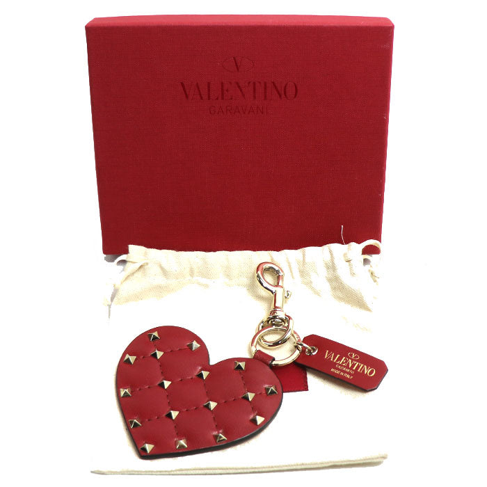 Valentino Garavani ヴァレンティノ・ガラヴァーニ スタッズ ハート キーホルダー バッグチャーム レッド PW0P0Q17NAP レディース【中古】【美品】