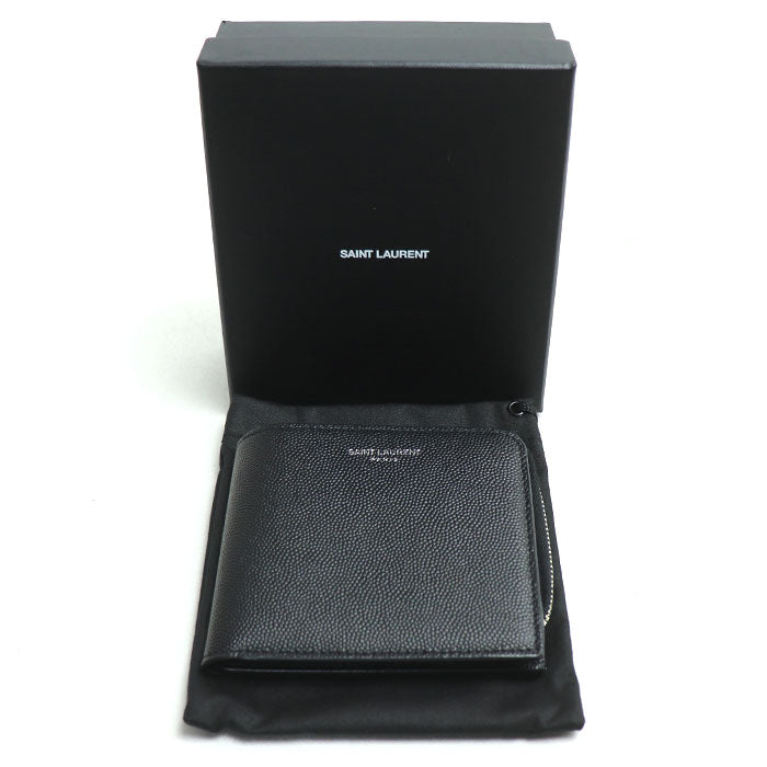 SAINT LAURENT PARIS サンローランパリ コンパクトウォレット 二つ折り財布 ブラック INN556268 メンズ【中古】【美品】