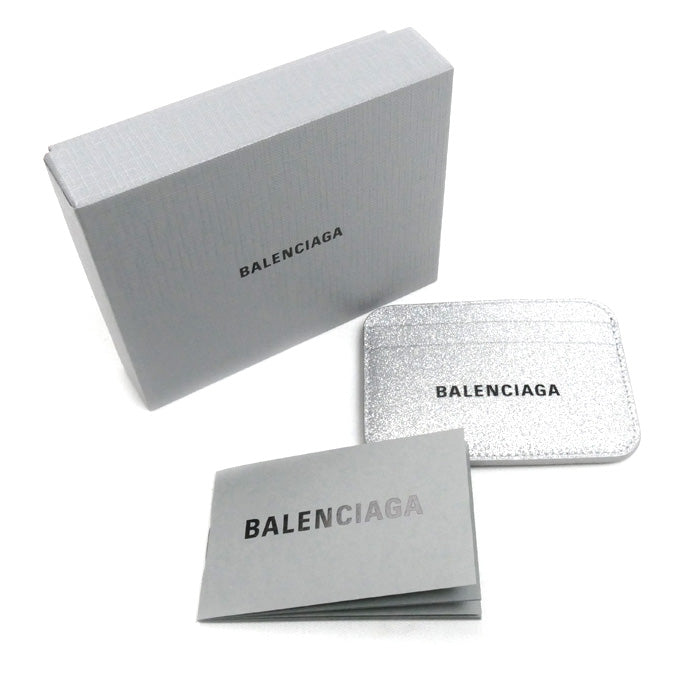 BALENCIAGA バレンシアガ ロゴプリントグリッター カードケース シルバー 593812 レディース【中古】【極美品】