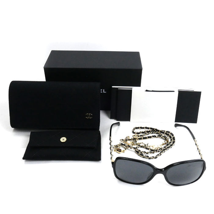 CHANEL シャネル ココマーク チェーン付 サングラス ブラック ゴールド 5210-Q-A レディース C.622/S4 57□17 135 3N【中古】【美品】